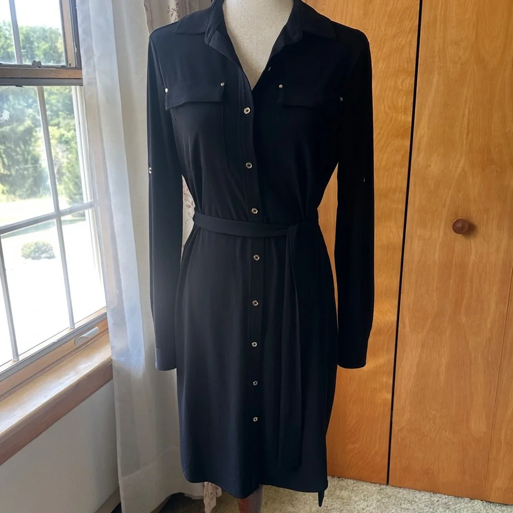 Calvin Klein: Black Button-Up Dress (EUC) - Picture 1 of 15